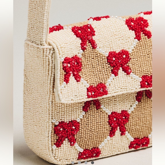 NWT ANTHROPOLOGIE The Fiona Beaded Bag in Winter Icon Checkered Bow - Picture 3 of 8